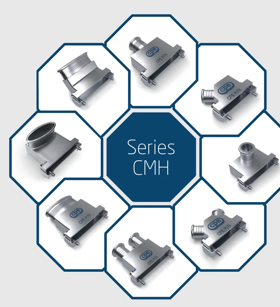 Serie CMH — le configurazioni di backshell rettangolare CPE Micro-Hood viste in prospettiva